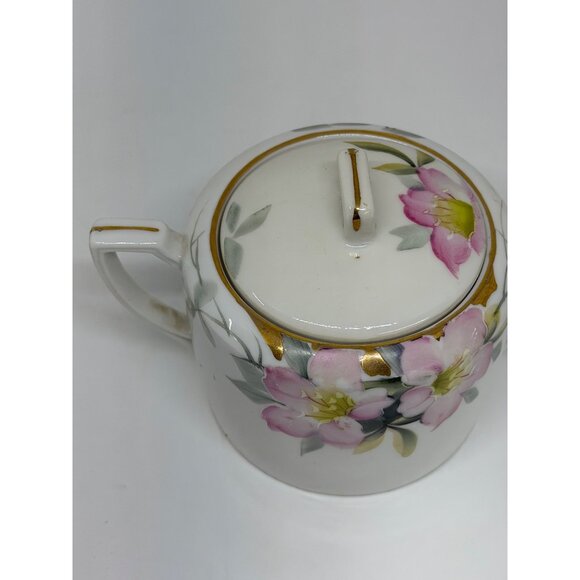VTG Noritake Azalea Nippon Sugar Hand-Painted Pink Floral Sugar Bowl w Lid 4.5" - Picture 4 of 8